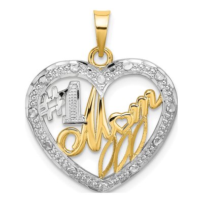 10K Yellow Gold MOM Heart Number 1 Charm