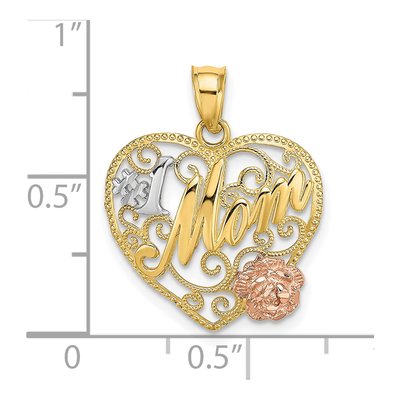 10K Two-Tone Gold MOM Heart Number 1 Pendant – view 4