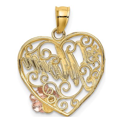 10K Two-Tone Gold MOM Heart Number 1 Pendant – view 5