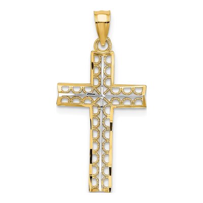 10K Yellow Gold Diamond-Cut Filigree Cross Pendant