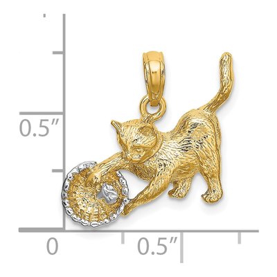 10K Yellow Gold Cat Playing Pendant – view 4