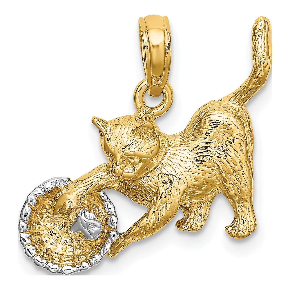 10K Yellow Gold Cat Playing Pendant