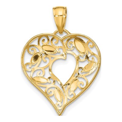 10K Yellow Gold Filigree Heart Charm – view 5
