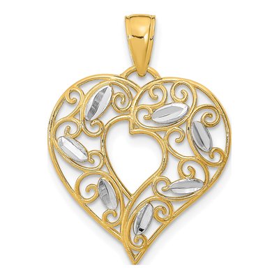 10K Yellow Gold Filigree Heart Charm