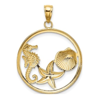 10K Yellow Gold Starfish Circle Pendant – view 5