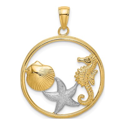 10K Yellow Gold Starfish Circle Pendant
