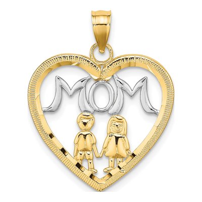 10K Yellow Gold Heart MOM Charm