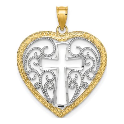 10K Yellow Gold Cross Heart Charm
