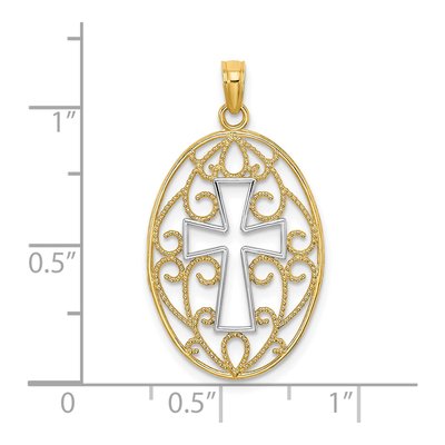 10K Yellow Gold Filigree Cross Oval Charm – view 4