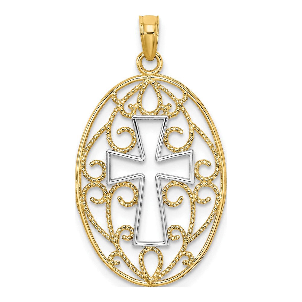 10K Yellow Gold Filigree Cross Oval Charm