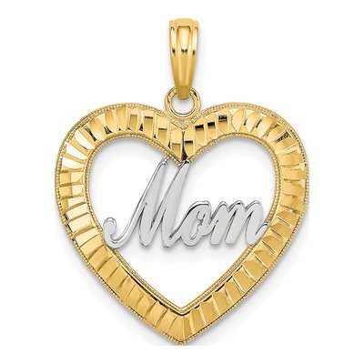 10K Yellow Gold Diamond-Cut Heart Frame MOM Charm