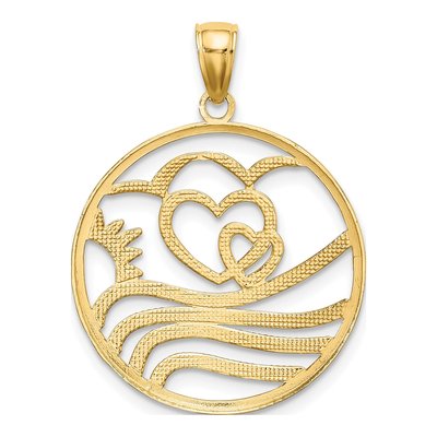 10K Yellow Gold Sun Hearts Circle Pendant – view 5