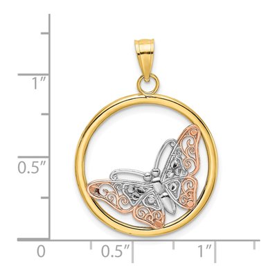 10K Two-Tone Gold Butterfly Circle Pendant – view 4