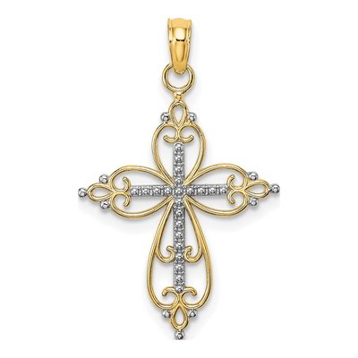 10K Yellow Gold Beaded Cross Charm