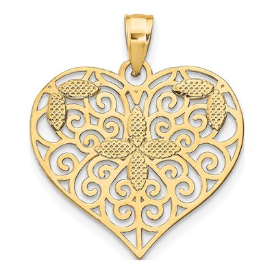 10K Yellow Gold Filigree Flower Heart Charm – view 5