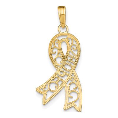 10K Yellow Gold HOPE Filigree Awareness Ribbon Charm – view 5