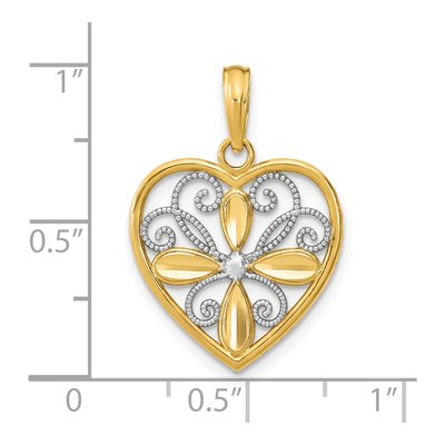 10K Yellow Gold Beaded Filigree Heart Pendant – view 4