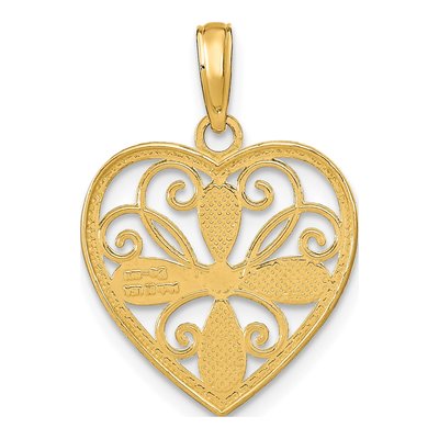 10K Yellow Gold Beaded Filigree Heart Pendant – view 5