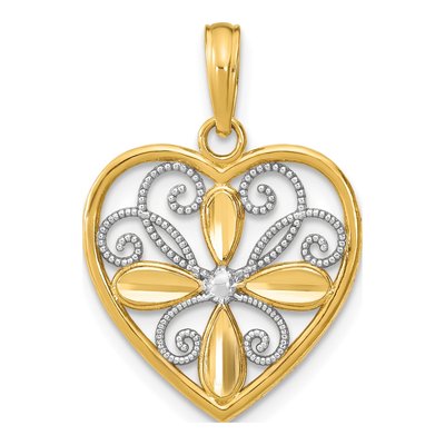 10K Yellow Gold Beaded Filigree Heart Pendant