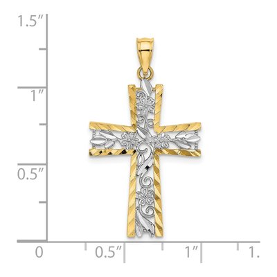 10K Yellow Gold Diamond-Cut Flower Cross Charm – view 4