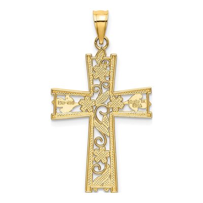 10K Yellow Gold Diamond-Cut Flower Cross Charm – view 5