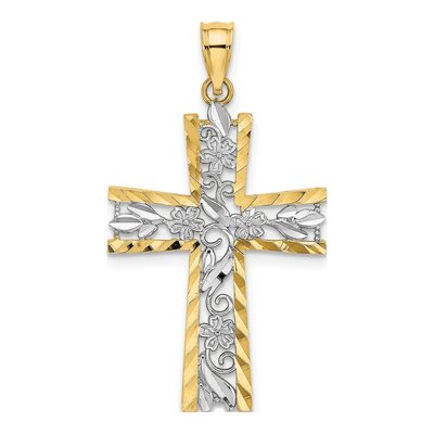 10K Yellow Gold Diamond-Cut Flower Cross Charm