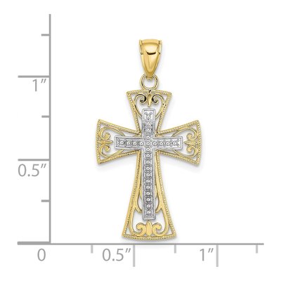 10K Two-Tone Gold Filigree Cross Pendant – view 2