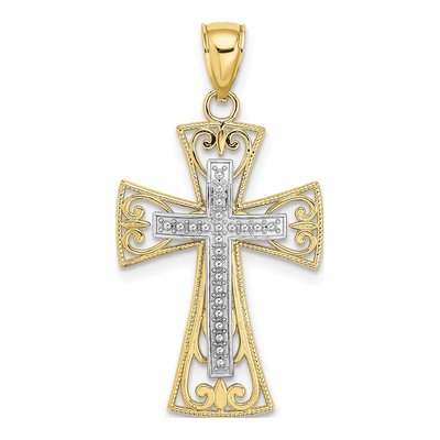 10K Two-Tone Gold Filigree Cross Pendant
