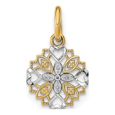 10K Yellow Gold Flower Cross Heart Charm