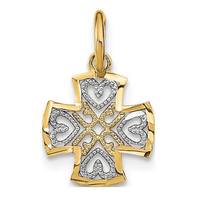 10K Yellow Gold Hearts-In-Cross Pendant