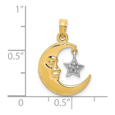 10K Two-Tone Gold Half Moon Star Pendant – view 4
