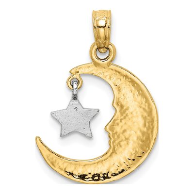 10K Two-Tone Gold Half Moon Star Pendant – view 5