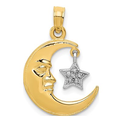 10K Two-Tone Gold Half Moon Star Pendant
