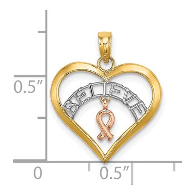 10K Two-Tone Gold Believe Heart Ribbon Pendant – view 4