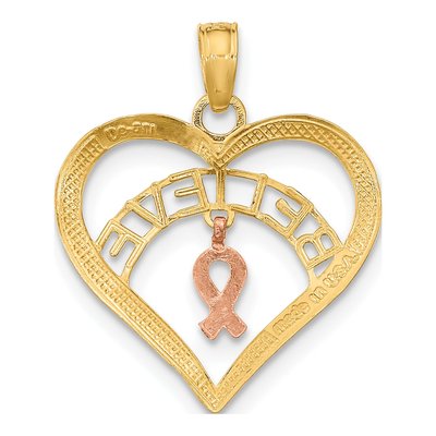 10K Two-Tone Gold Believe Heart Ribbon Pendant – view 5