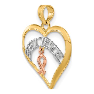 10K Two-Tone Gold Believe Heart Ribbon Pendant – view 6