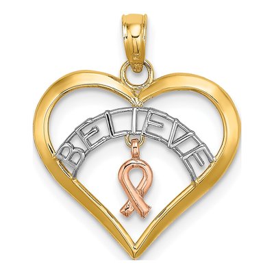 10K Two-Tone Gold Believe Heart Ribbon Pendant