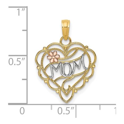 10K Two-Tone Gold MOM Heart Flower Pendant – view 4