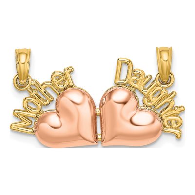 10K Two-Tone Gold Mother Daughter Heart Charm