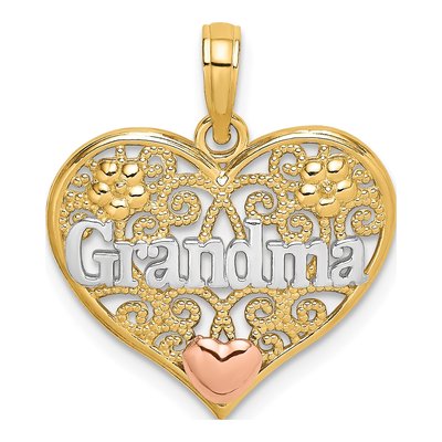 10K Two-Tone Gold Grandma Filigree Heart Charm