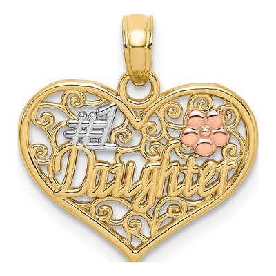 10K Two-Tone Gold Daughter Heart Number 1 Pendant
