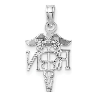 10K White Gold RN Caduceus Pendant – view 4
