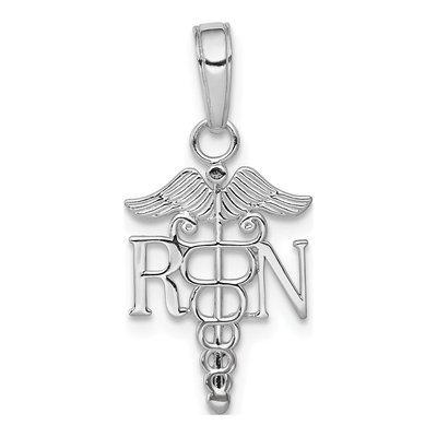10K White Gold RN Caduceus Pendant