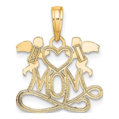 10K Yellow Gold MOM Heart Angels Pendant – view 5