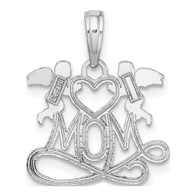 10K White Gold MOM Heart Angels Pendant – view 4