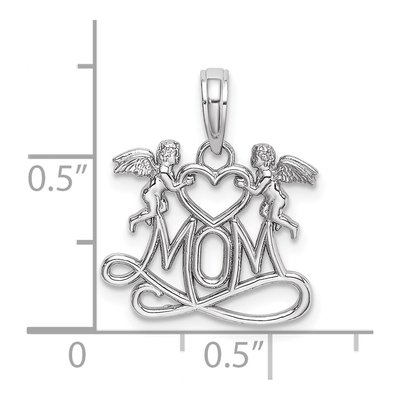 10K White Gold MOM Heart Angels Pendant – view 5