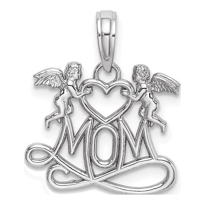 10K White Gold MOM Heart Angels Pendant