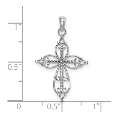 10K White Gold Beaded Cross Pendant – view 3