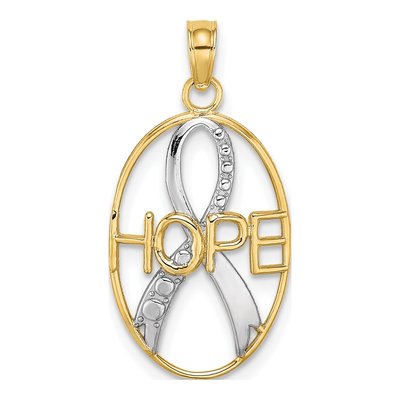 10K Yellow Gold HOPE Ribbon Pendant