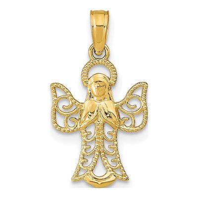10K Yellow Gold Filigree Angel Wings Charm